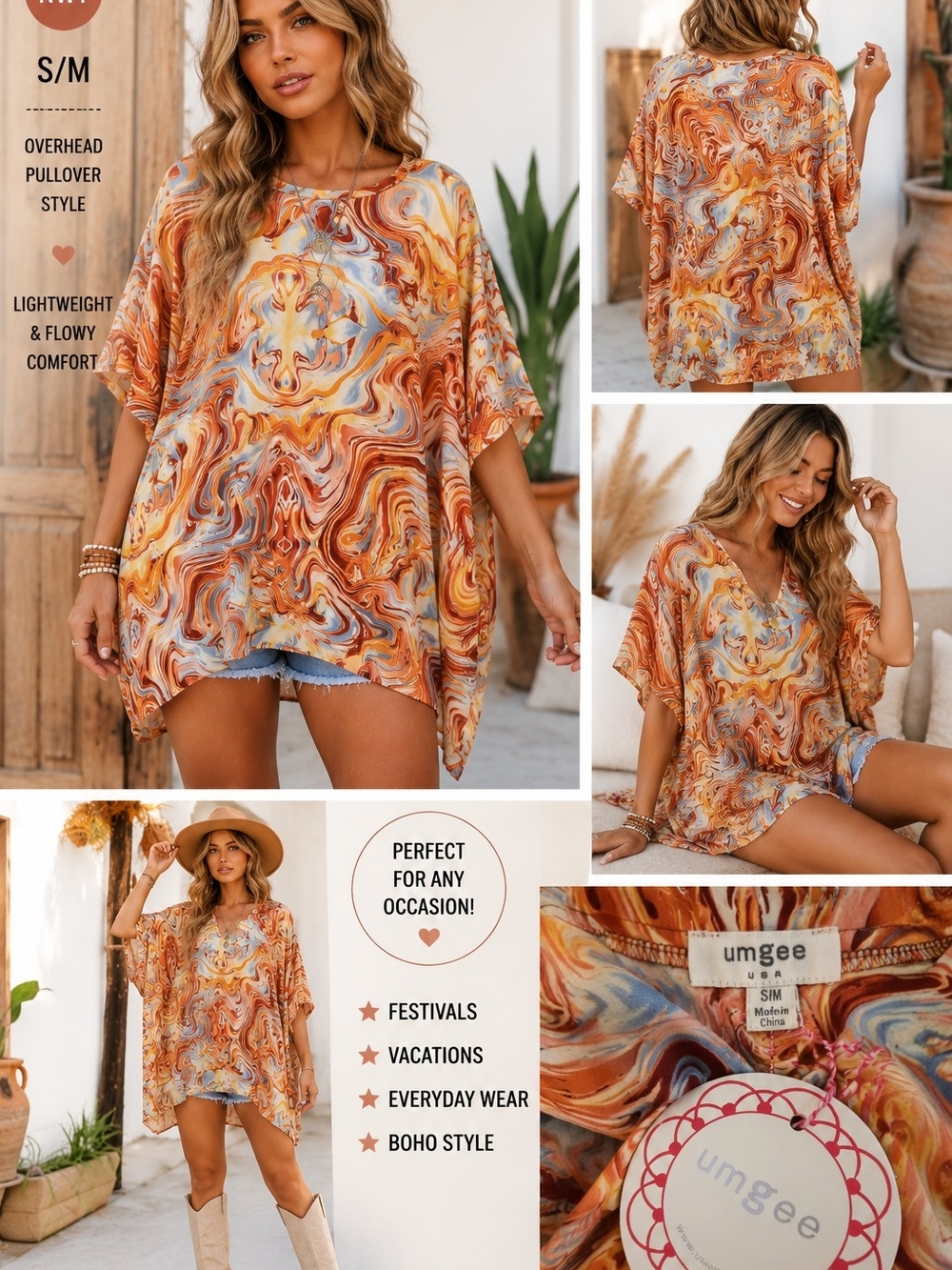 🌈 NWT Umgee Abstract Swirl Tunic Top | Retro Boho